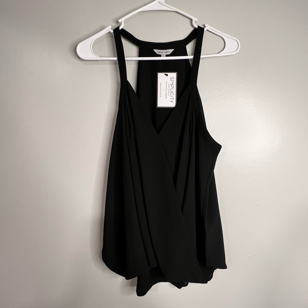 Black Flowy Tank with Criss Crossing V Neck. NWTS